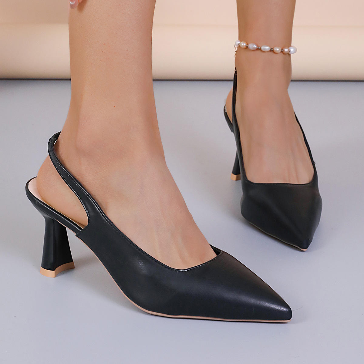 Foreign Trade Baotou Slingback Sandals Pointed High Heels Stiletto Low-cut Shoes