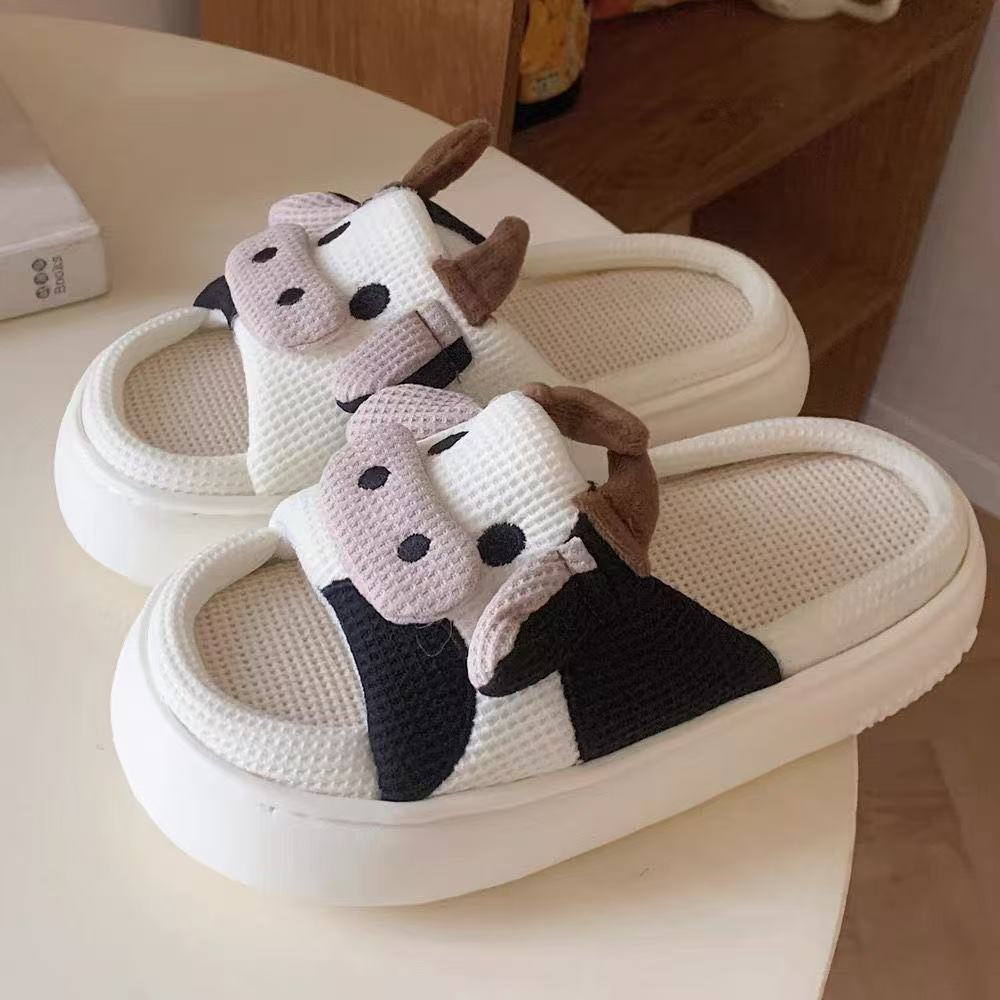 Cute Cow Linen Slippers For Women foto 2