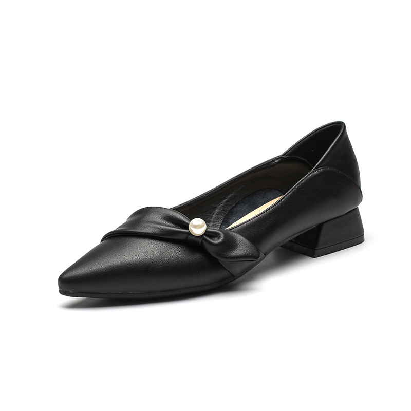 Apricot Pointed-Toe Mid-Heel Four-Season Soft Leather Comfort Shoes foto 4