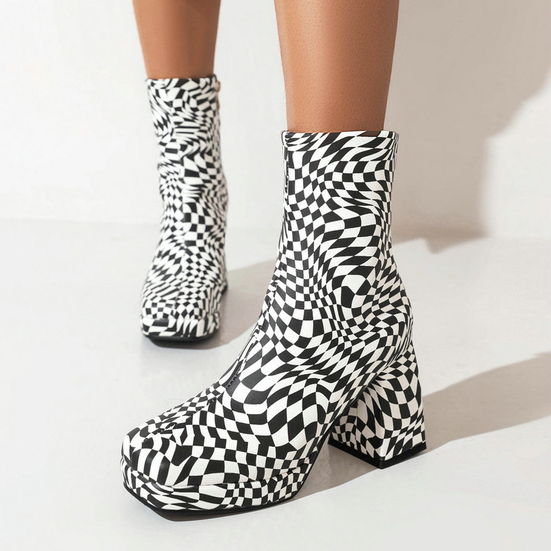 Square Toe Short Tube Women's Boots Printed Fabric foto 4