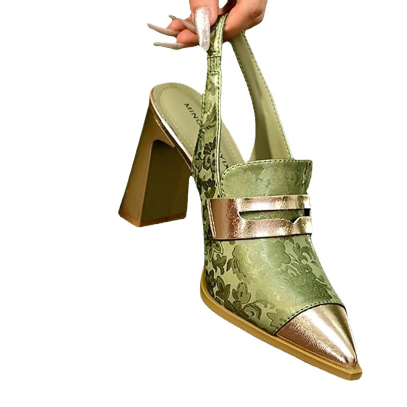 Printed High Heels Chunky Heel Pointed-toe High-cut All-match Strap Sandals foto 2