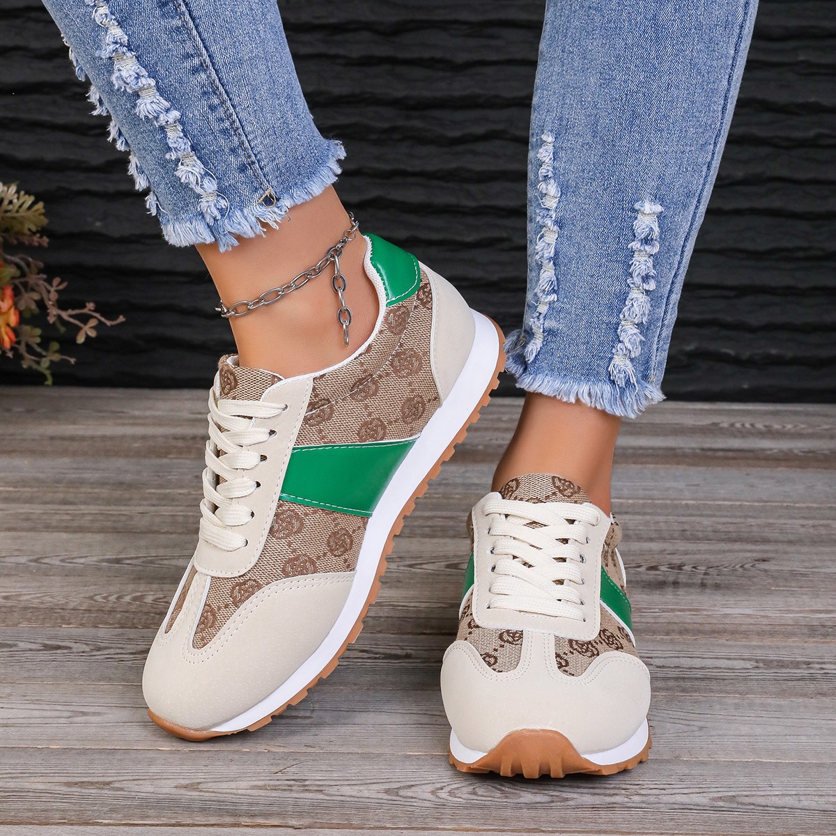 Oversized Women's Casual Flower Lace-up Shoes foto 4