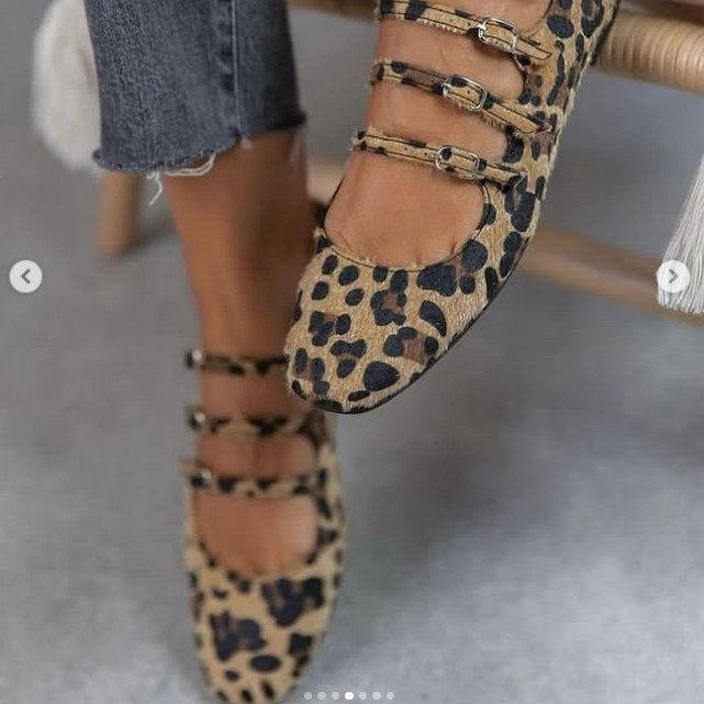 Low Heel Flat Horse Fur Leopard Print Shoes foto 2