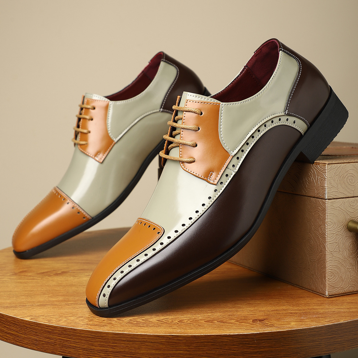 Men's Trendy Non-slip Breathable Leather Shoes Color Matching Business foto 5