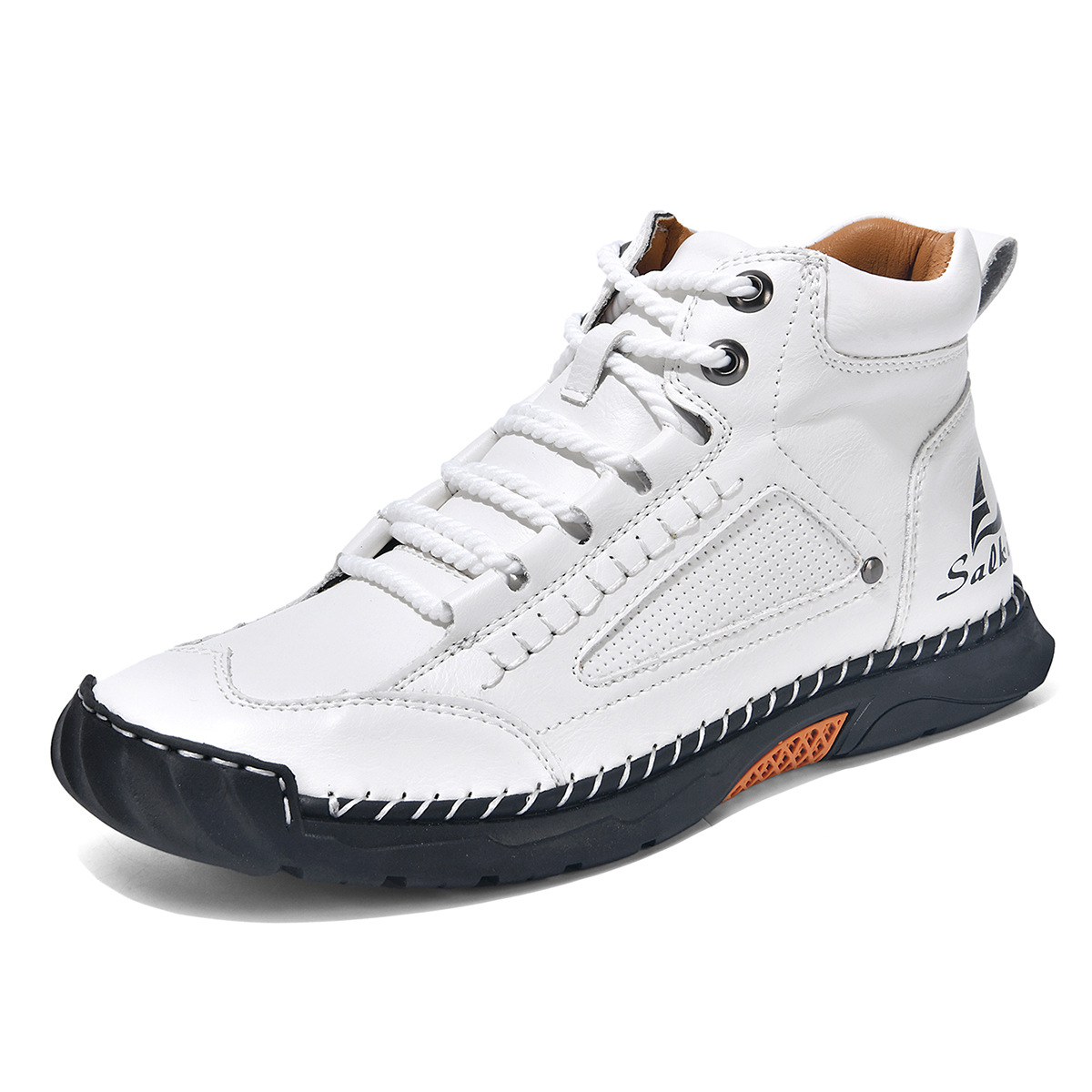Cross-border PU Leather Handmade Stitching Ankle Boots Flat Lace-up Casual Shoes foto 2