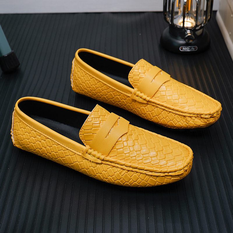 Mens Woven-pattern Leather Shoes Slip-on Loafers foto 4