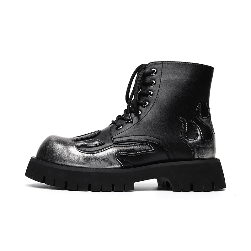 Round Head Thick Bottom Men's Low-cut Mid-heel Mid-Top Martin Boots foto 5