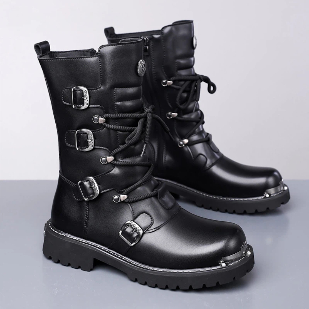 Autumn And Winter High-top Boots Men's Trendy Riding BootsBritish-style Denim Vintage Equestrian Boots foto 4