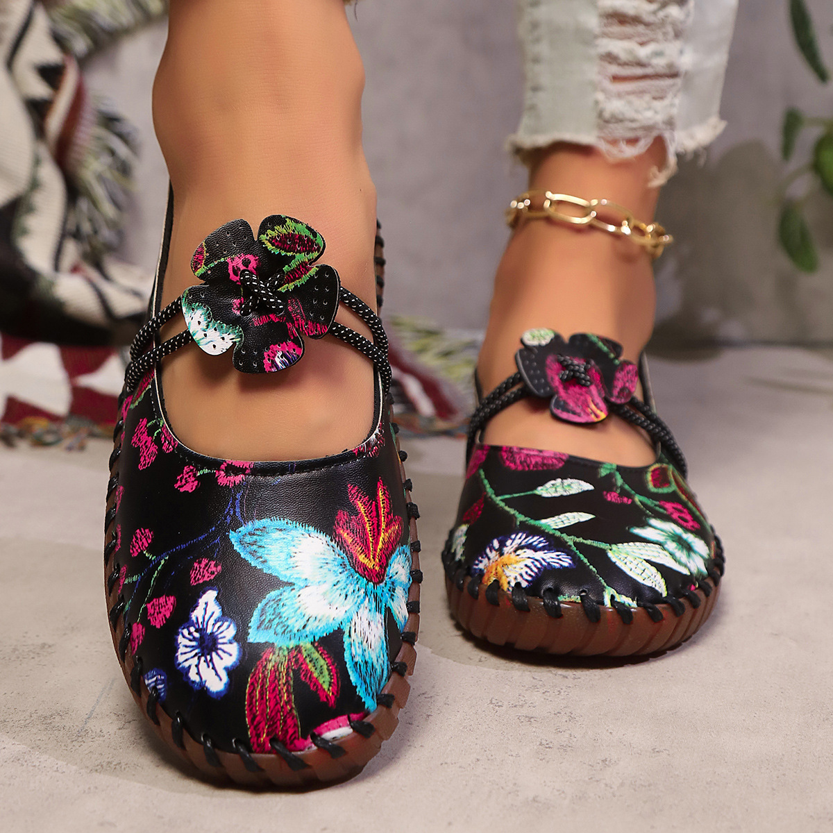 Womens Soft-soled Low-cut Ethnic-style Embroidered Shoes With A Thick Sole foto 3
