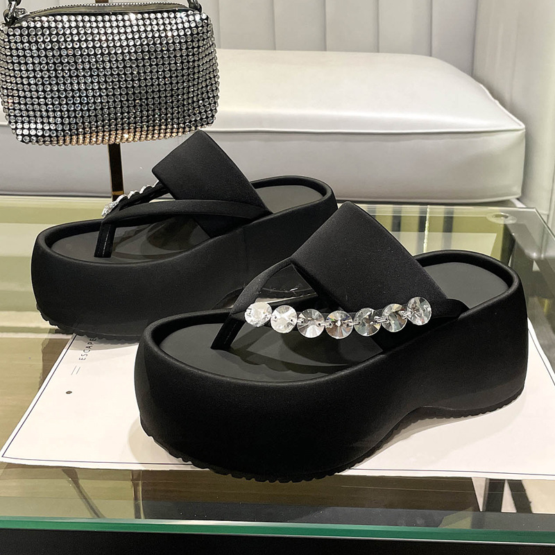 Women's Thick-soled Stylish Flip-flops Rhinestone Temperament Leisure Slippers foto 2
