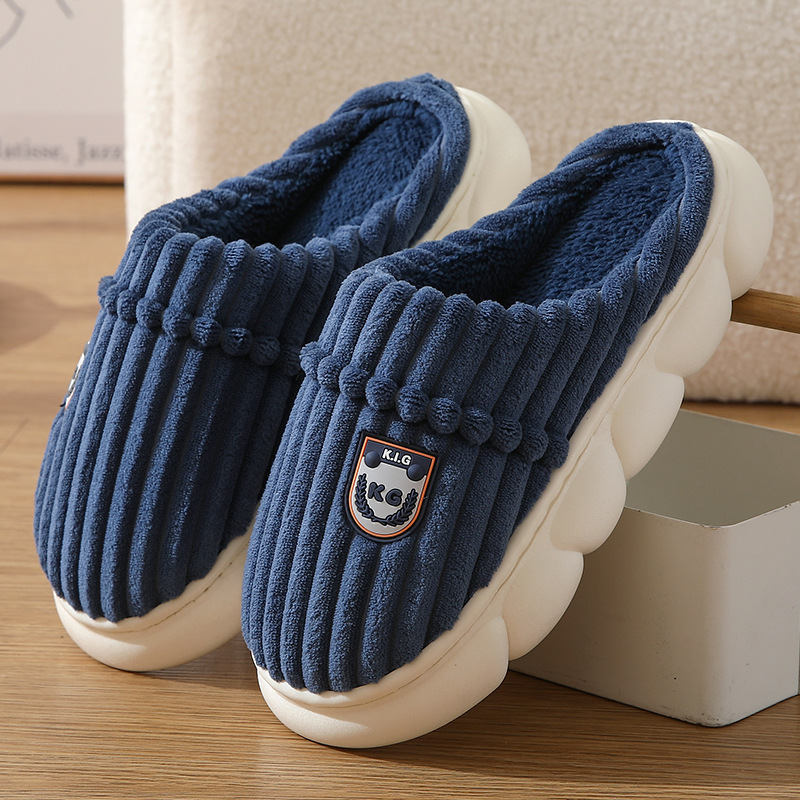 Winter Corduroy Slippers Home Bedroom Floor Plush Shoes Fashion Solid Color Non-slip Slippers For Women Men foto 3