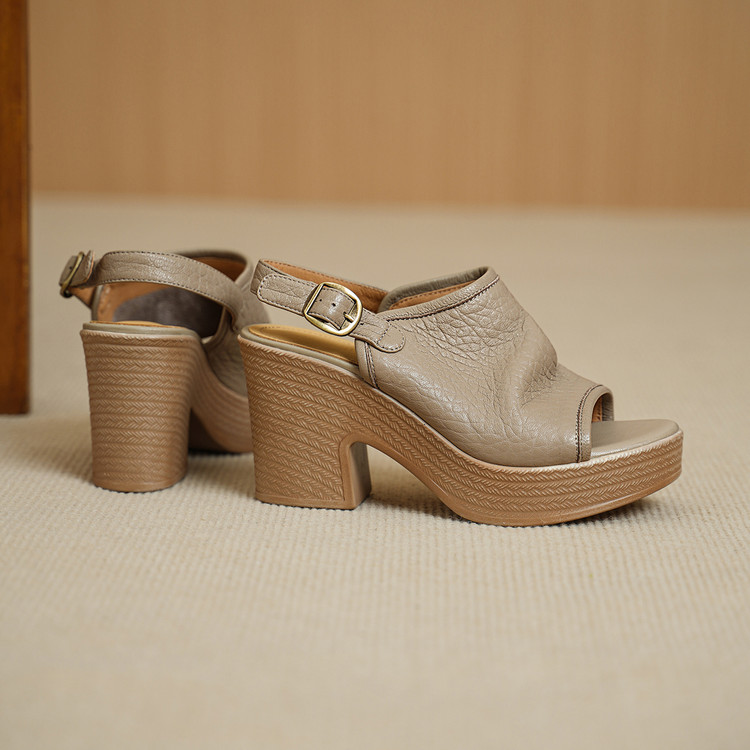 Thick Soled Sheepskin Sandals With Exposed Toes, Women's Summer New Style, Beige foto 5