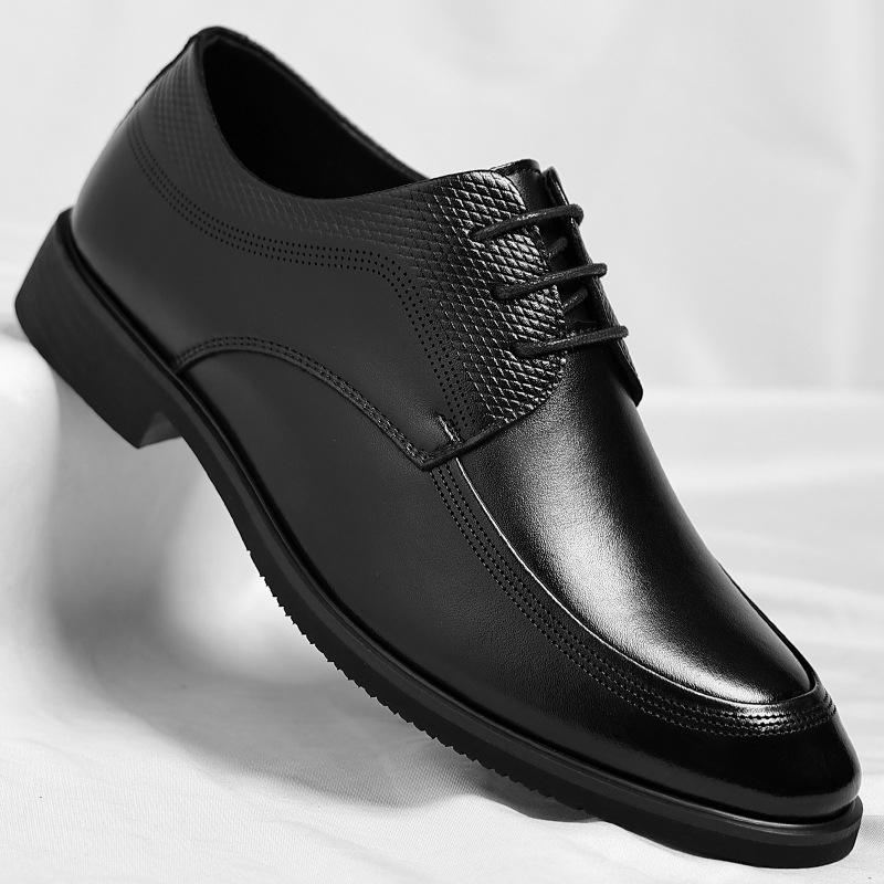 Plus-size Black Lace-up Leather Dress Shoes For All Seasons foto 5