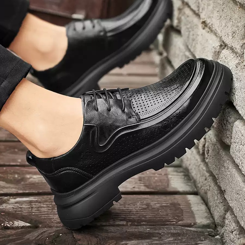 Men's Leather Shoes Summer Breathable Soft Bottom Business Casual foto 3