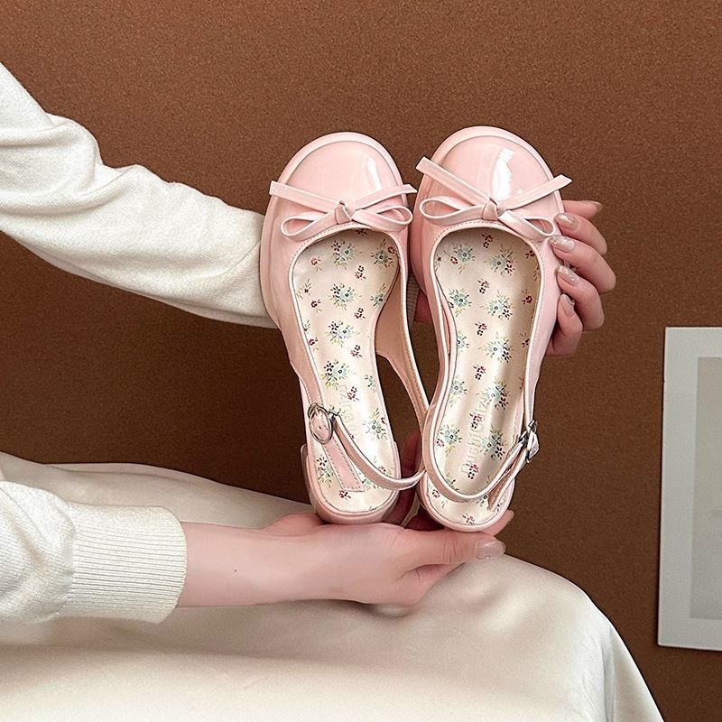 Summer New All-match Bow Satin Toe Cap Slingback Sandals foto 3