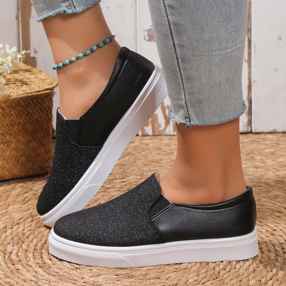 Casual Patchwork Sequin Shallow-mouth Womens Shoes foto 3