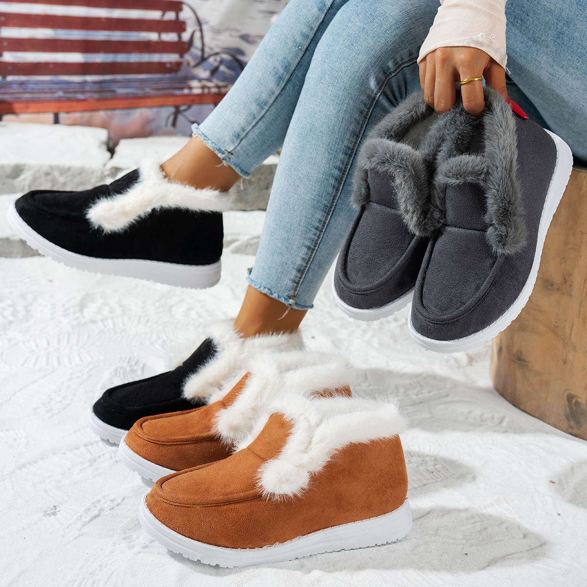 Women's Cotton Fashionable Outdoor Non-slip Thick Warm Shoes foto 3