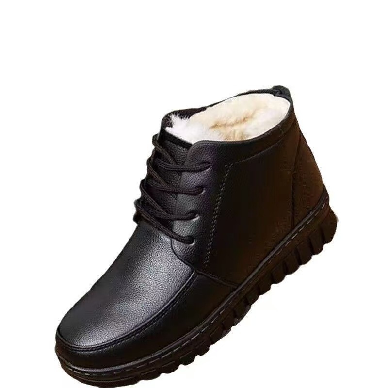 Fleece-lined Extra-thick Warm Ankle Boots Mid- And Elderly Leather Boots With Flat Soles foto 2