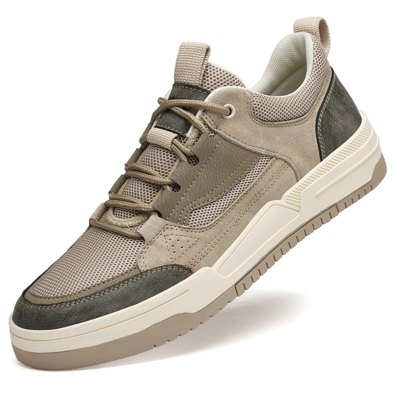 Low-cut Pigskin Mesh Men's Board Shoes Front Lace-up foto 5