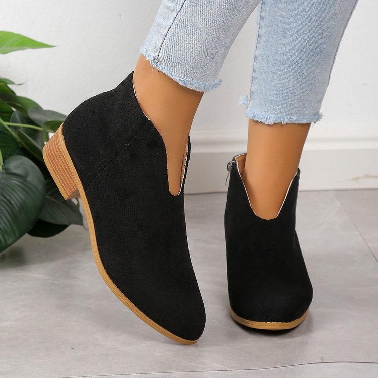 V Cut Chelsea Women's Chunky Heel Pointed Ankle Boots foto 2