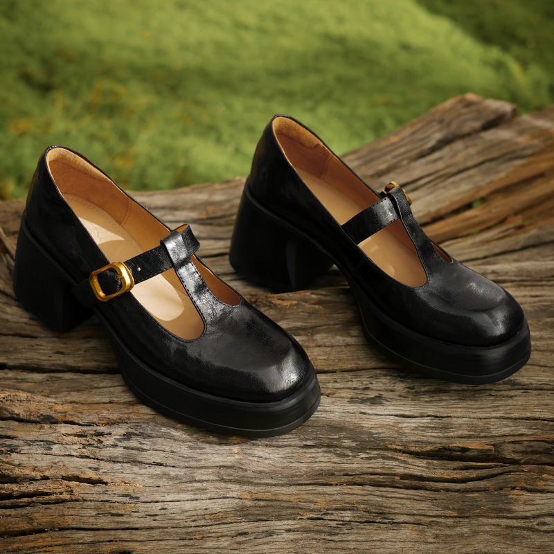 Sheepskin French Retro High Heel T Shape Buckle Thick Bottom Chunky Heel Women's High Heels foto 5