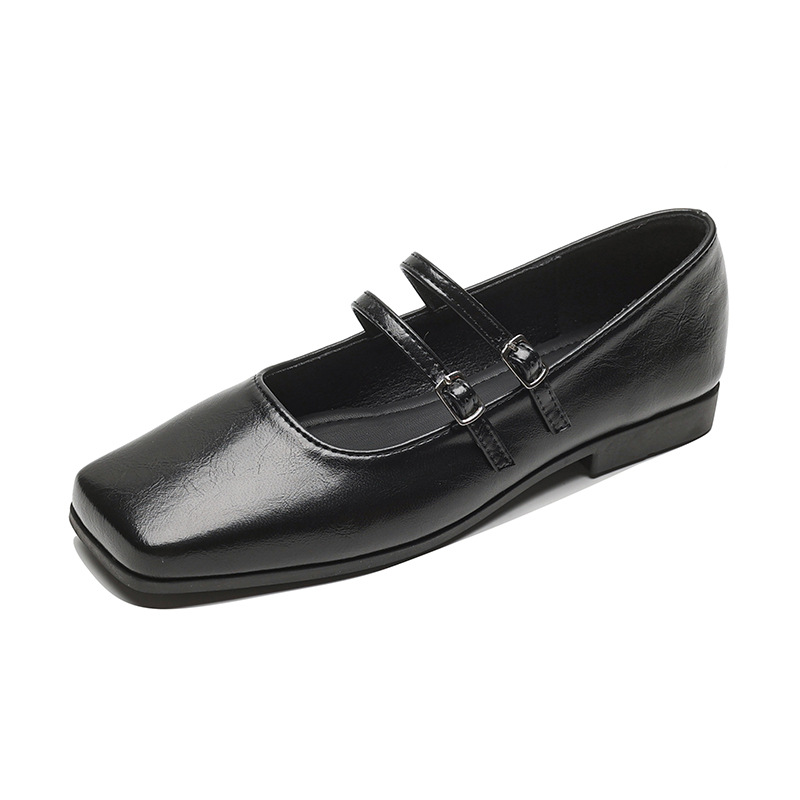 Genuine Leather Cross Buckle Strap Shallow Mouth Flat Bottom Pumps Silver Ballet Slipper Mary Jane Shoes foto 3