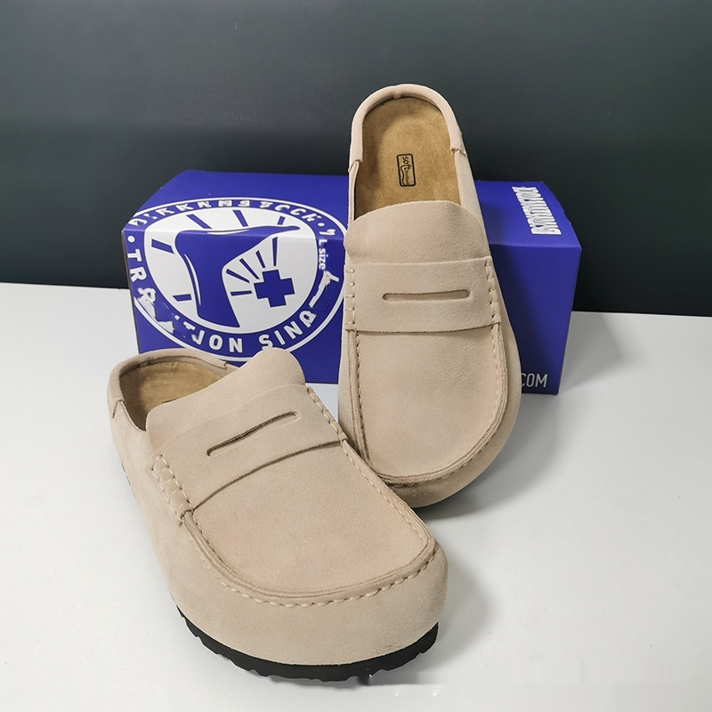 Cowhide Retro Closed Toe Half Slippers Mule Platform Casual Shoes Men And Women Same Style foto 5