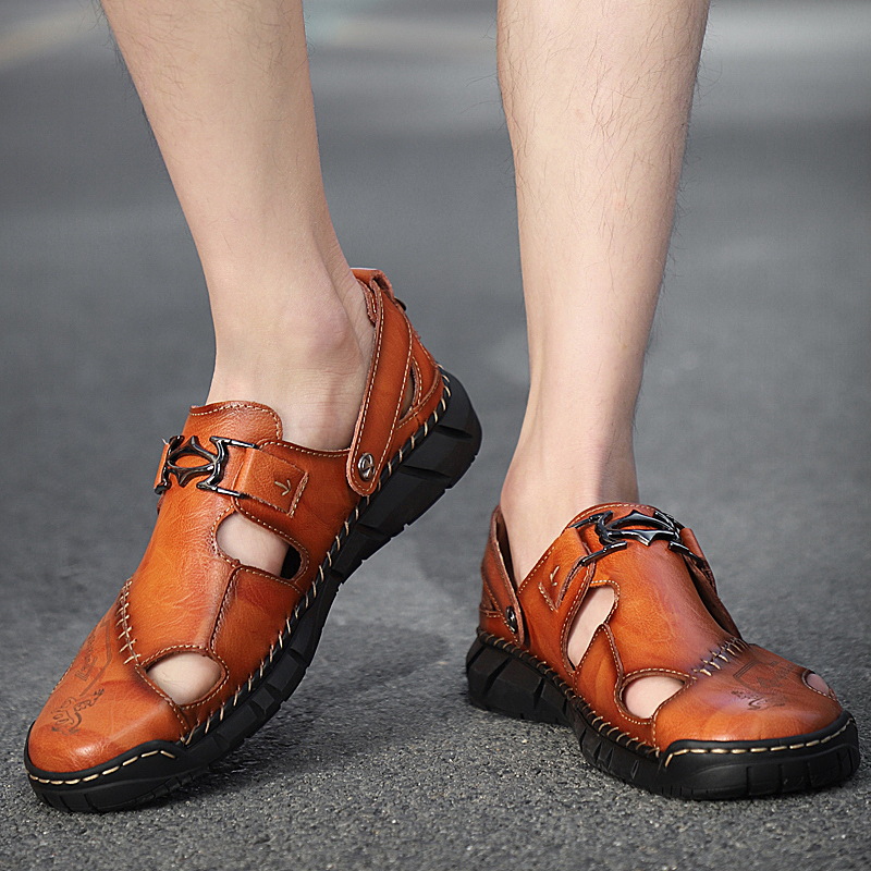 Genuine Leather Youth Casual Sandals Mens Trendy All-Match Slippers foto 5