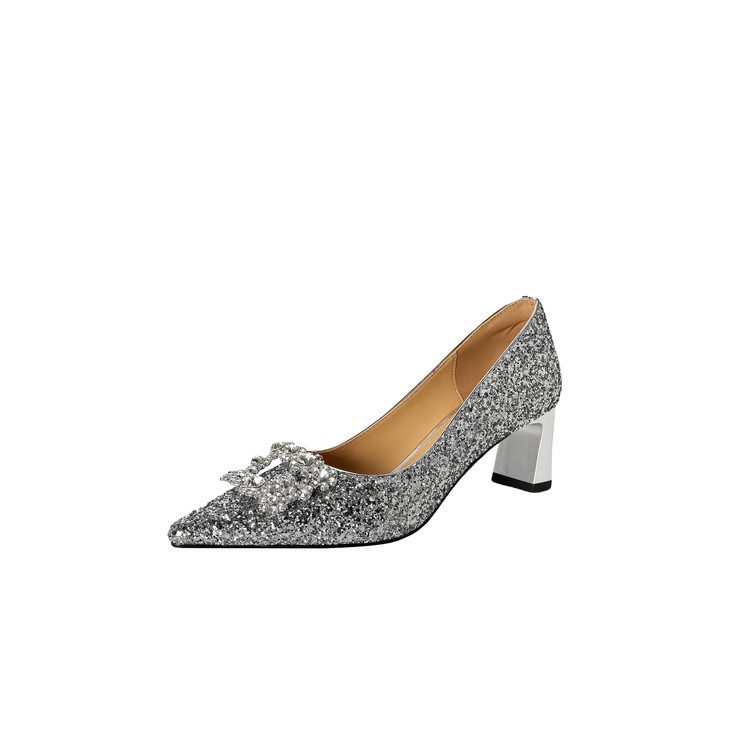 New Chunky-heel Rhinestone Square-strap Pumps foto 5