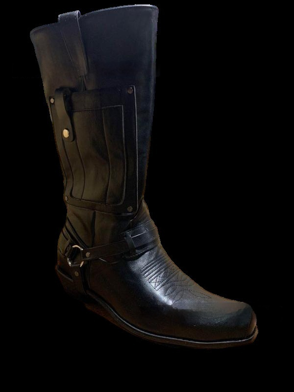 Embroidered Knight High-Heel Leather Mens Boots foto 3