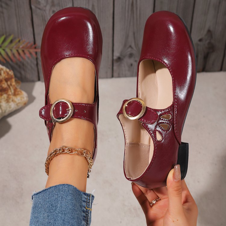 Patent Leather Round-toe Low-cut Low-heeled Shoes foto 3