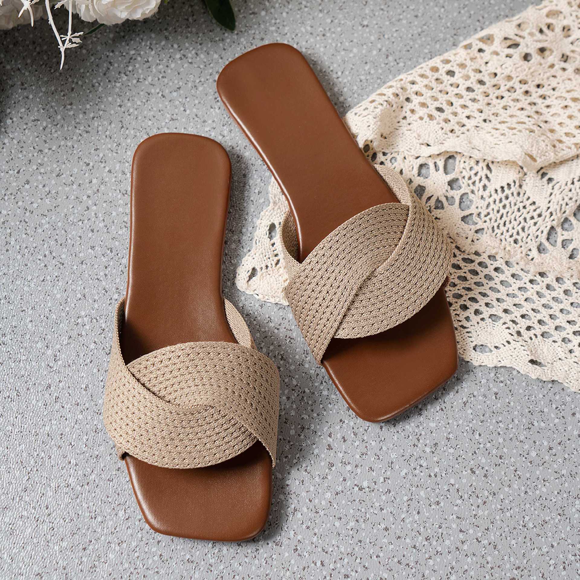 Summer Cross-Strap Square-Toe Flat-Heel Beach Slippers For Women foto 4
