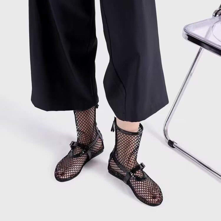 Metal Buckle With Back Zipper Ballet Women's Shoes High Top Fashion Shoes