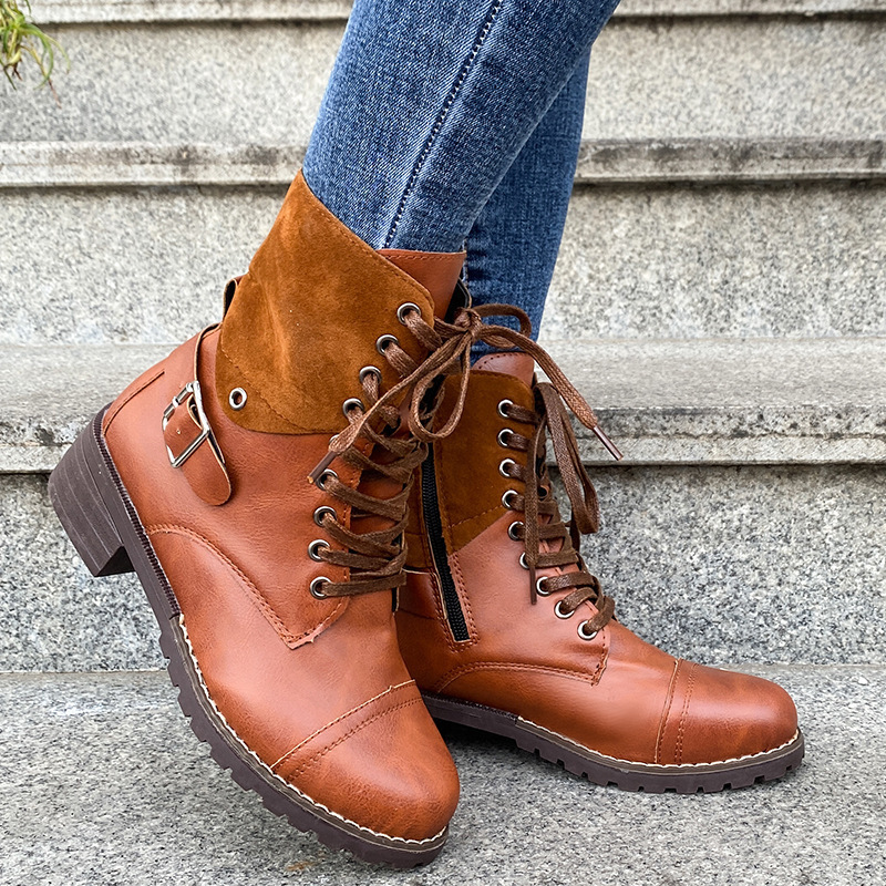 Couple Round Toe Martin Boots Chunky Heel Lace-up foto 5