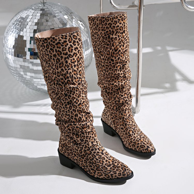 Fashion Square Toe Chunky Heel High Heel Leopard Print Boots foto 5
