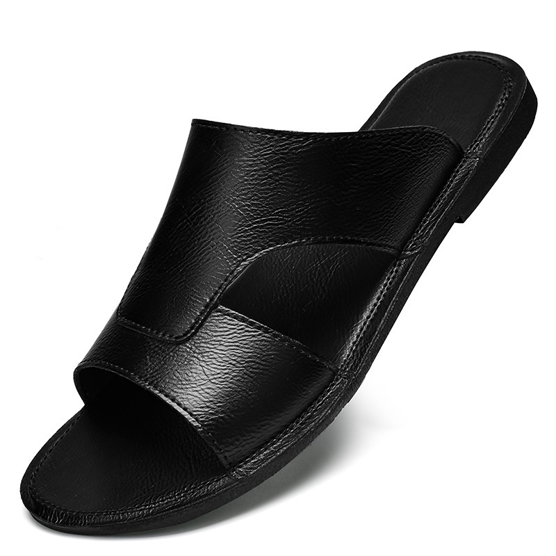 Plus Size Cowhide Slippers Men's Black foto 4