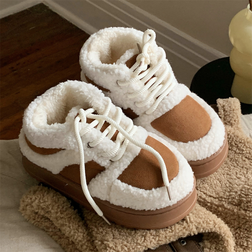 Korean-style Color-Block Lambswool Casual Sneakers AutumnWinter Cotton Boots foto 5