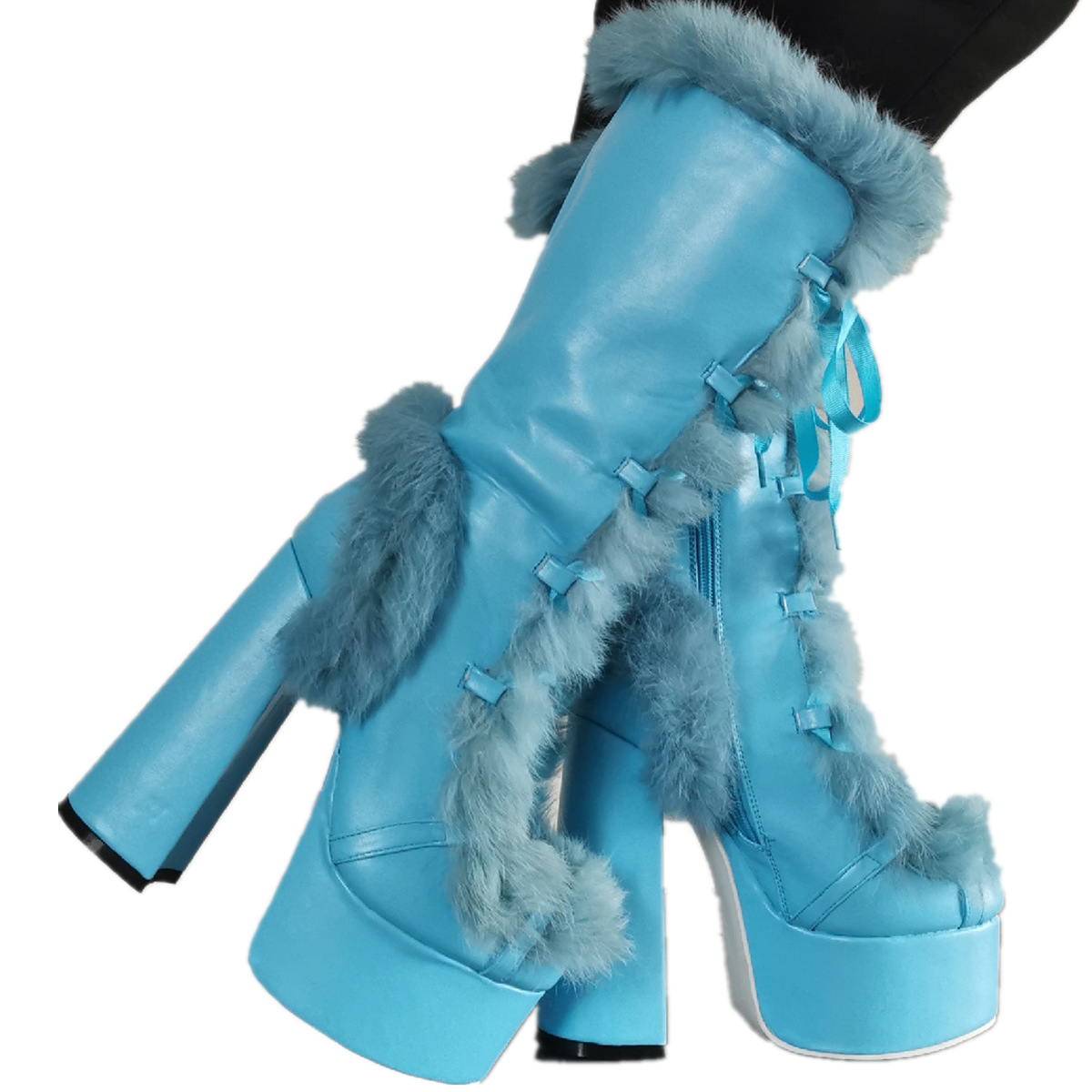 Chunky-heeled High-heeled Plus-size Fuzzy Womens Boots foto 5