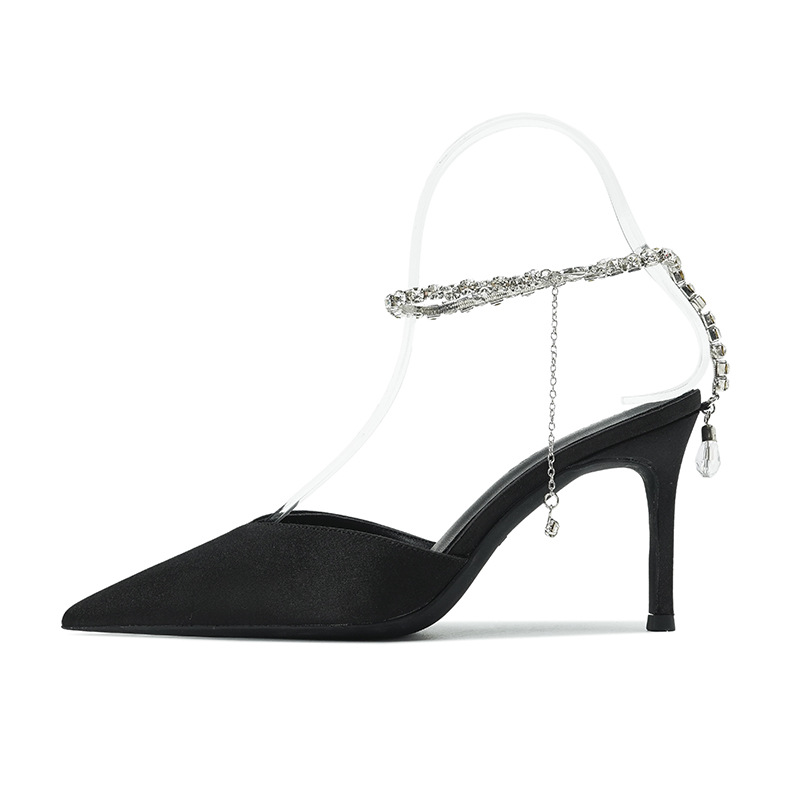 Sharp Pointed Rhinestone Chain High Heels With Fine Heels foto 4