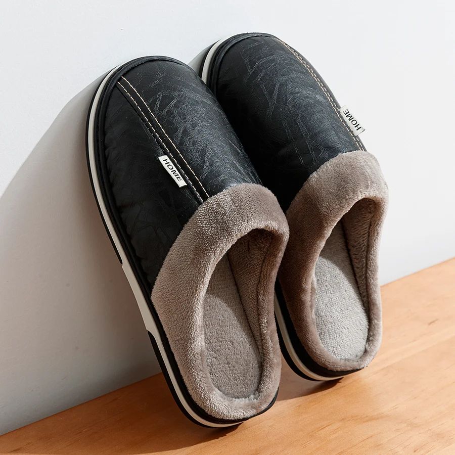 PU Leather Big Sizes Slippers Indoor Waterproof Fur Flat foto 4