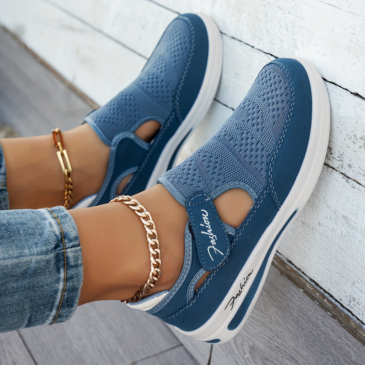 Women's Flyknit Breathable Casual Wedge Chunky-Soled Sneakers foto 2