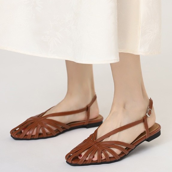 Fashionable Retro Woven Hollowed-Out Wedge Closed-Toe Sandals For Women foto 3
