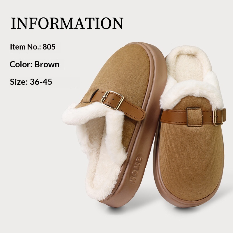 Womens AutumnWinter Indoor Plush Thick-Soled Warm Anti-Slip Cotton Slippers foto 3
