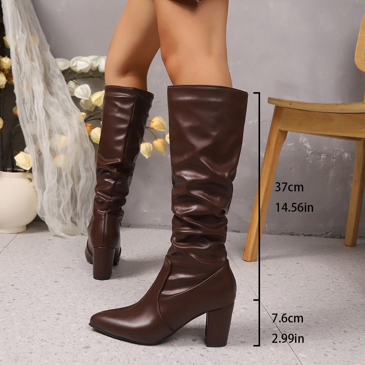 Pointed Pleated Sleeve High Heel Fashion Boots foto 5
