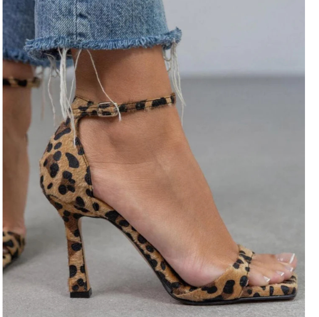 Square Toe Suede Open Toe Leopard Print Women's High-heeled Sandal foto 3