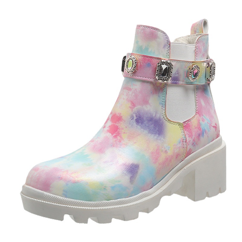 Euro-American Fashion Rhinestone Chunky-heel Trendy Boots foto 5