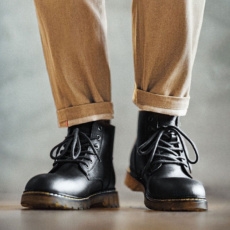 Retro Black Mid-top Round Head Ankle Boots foto 2