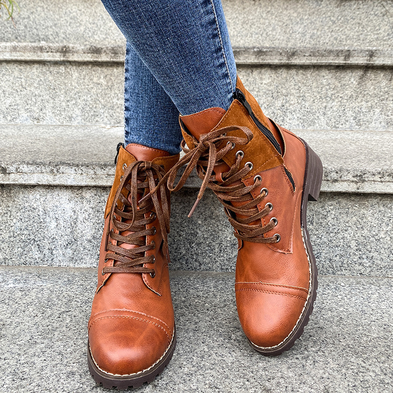 Couple Round Toe Martin Boots Chunky Heel Lace-up foto 4