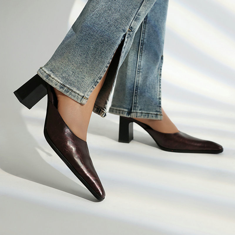Retro British-style Square-toe High-heeled Outdoor Womens Sandals foto 2