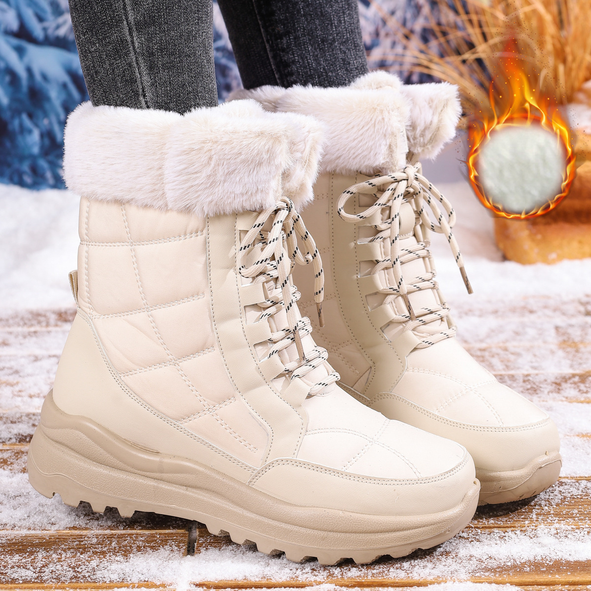 Women's High-top Snow Boots Fleece-lined Non-slip Waterproof Boots foto 2
